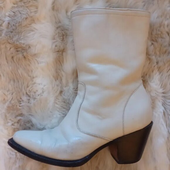 Pair of Vtg White Square Toe Boots, Women's Size 9 EE, by Rancho, Made in Mexico - Picture 4 of 10